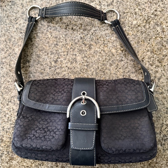 Coach Soho Flap Shoulder Bag Black Signature C Canvas Leather Y2K